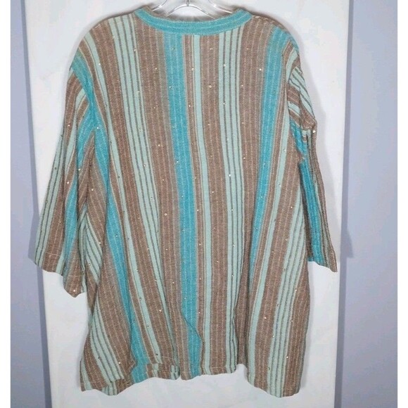 Liz & Me Top Sz 3X Colorful Stripes Sequins Button Up Side Slits Vneck Boho Chic - Picture 5 of 7